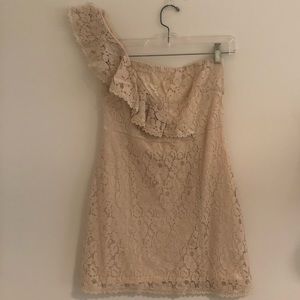 Cream lace one shoulder dress